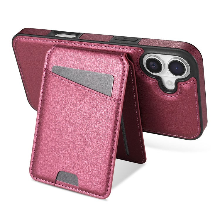 For iPhone 16 Plus Case Compatible with MagSafe Detachable Card Holder Kickstand Leather Phone Back Cover - Red