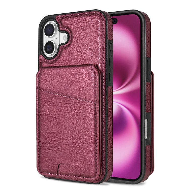 For iPhone 16 Plus Case Compatible with MagSafe Detachable Card Holder Kickstand Leather Phone Back Cover - Red