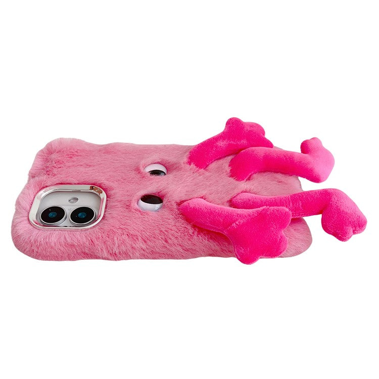For iPhone 16 Plus Fluffy Phone Case Long Leg Expressive Eye TPU Mobile Cover - Rose
