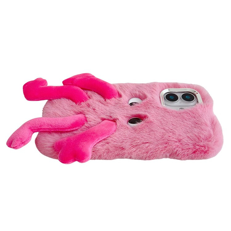 For iPhone 16 Plus Fluffy Phone Case Long Leg Expressive Eye TPU Mobile Cover - Rose