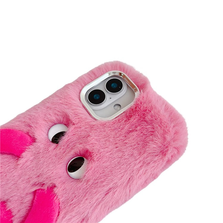 For iPhone 16 Plus Fluffy Phone Case Long Leg Expressive Eye TPU Mobile Cover - Rose