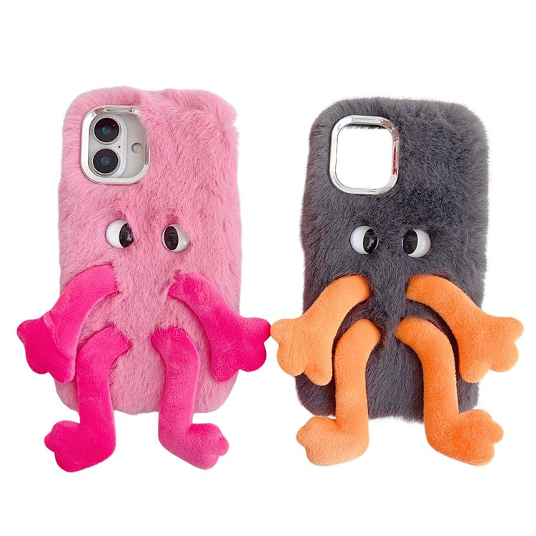 For iPhone 16 Plus Fluffy Phone Case Long Leg Expressive Eye TPU Mobile Cover - Rose