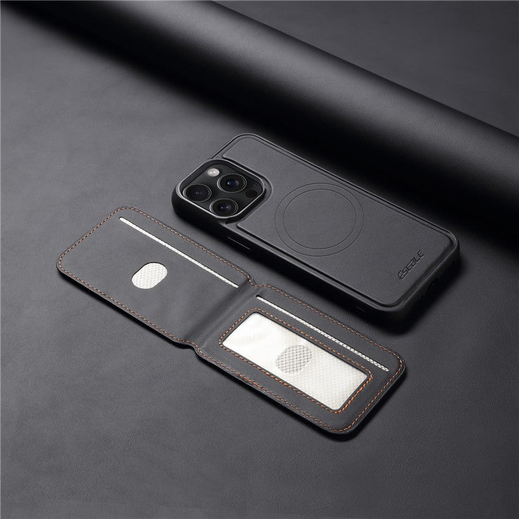 ESEBLE E3 For iPhone 16 Pro Magnetic Case with Detachable Card Holder Leather + TPU RFID Blocking Phone Cover - Black