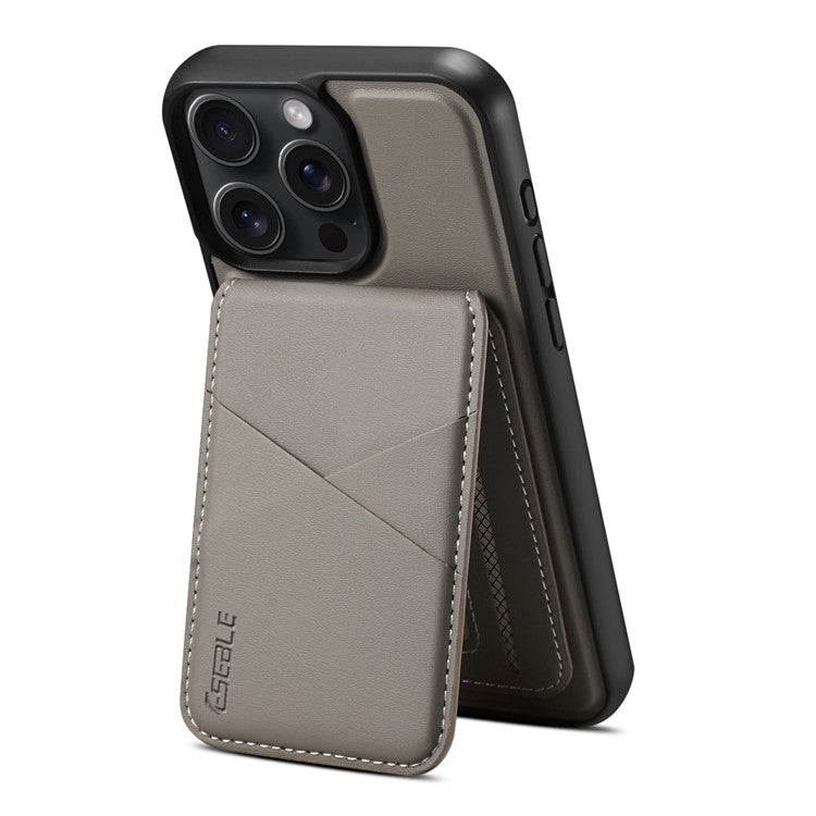 ESEBLE E3 For iPhone 16 Pro Magnetic Case with Detachable Card Holder Leather + TPU RFID Blocking Phone Cover - Grey