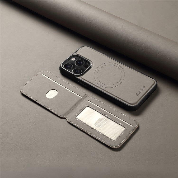 ESEBLE E3 For iPhone 16 Pro Magnetic Case with Detachable Card Holder Leather + TPU RFID Blocking Phone Cover - Grey