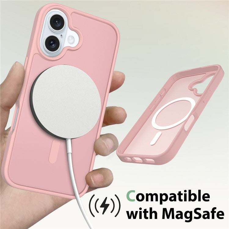 For iPhone 16 Compatible with MagSafe TPU Frame Acrylic Back Phone Cover Skin Touch - Pink