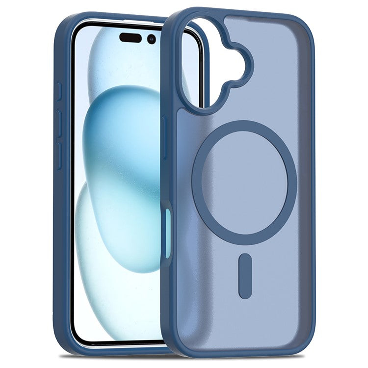 For iPhone 16 Compatible with MagSafe TPU Frame Acrylic Back Phone Cover Skin Touch - Blue
