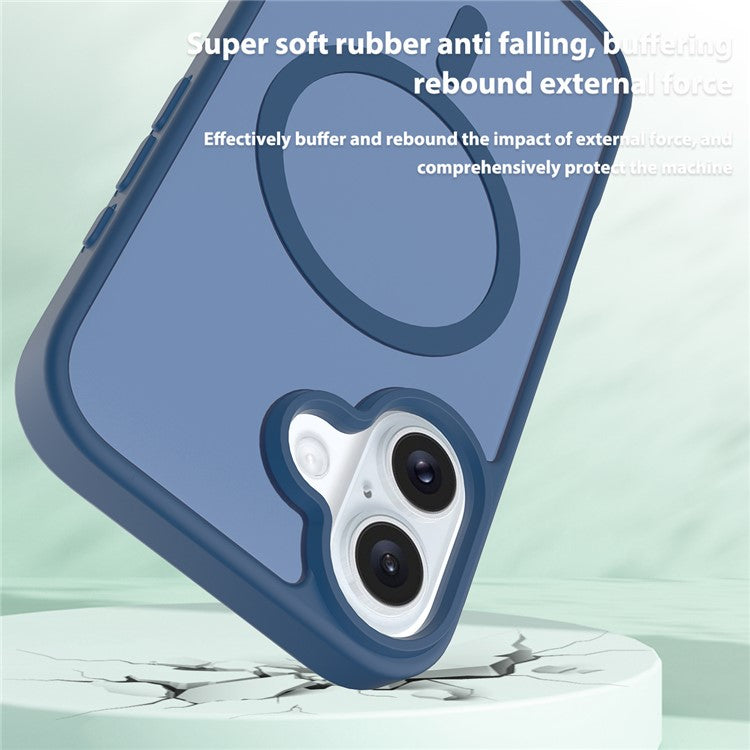 For iPhone 16 Compatible with MagSafe TPU Frame Acrylic Back Phone Cover Skin Touch - Blue