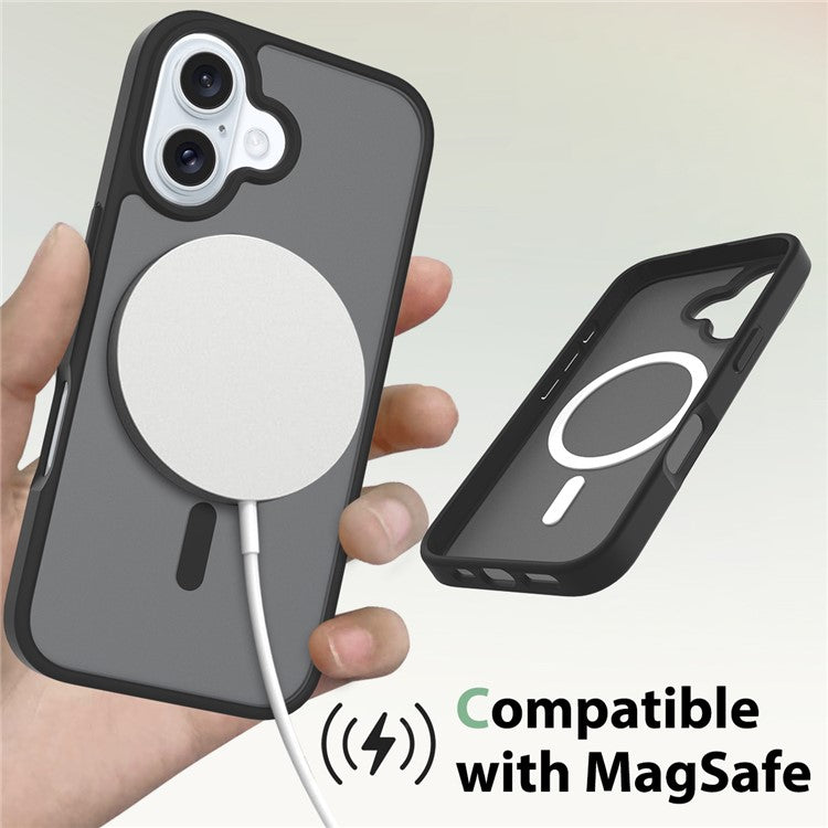 For iPhone 16 Plus Compatible with MagSafe TPU Frame Acrylic Back Phone Cover Skin Touch - Black