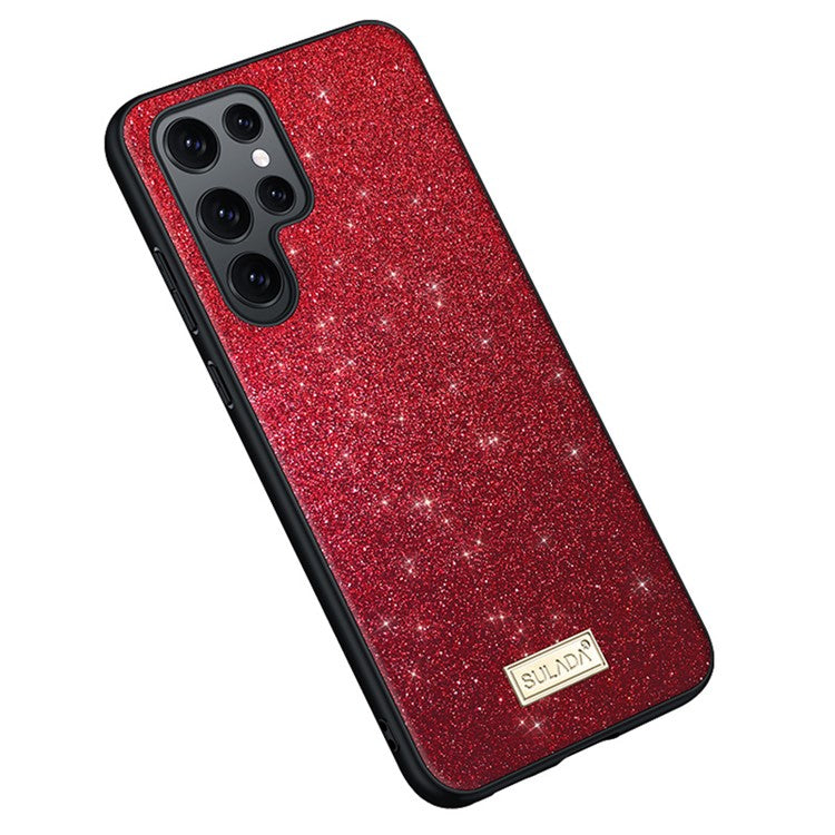 SULADA For Samsung Galaxy S25 Ultra Case PU Leather + PC + TPU Glitter Sequins Back Phone Cover - Red