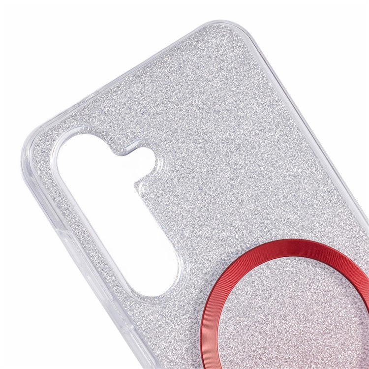 For Samsung Galaxy S25+ / S24+ Glitter Case Compatible with MagSafe PC+TPU Phone Cover with PET Screen Film - Red
