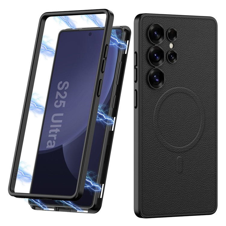 GKK For Samsung Galaxy S25 Ultra Case Compatible with MagSafe PU + PC Phone Back Cover Magnetic Installation - Black