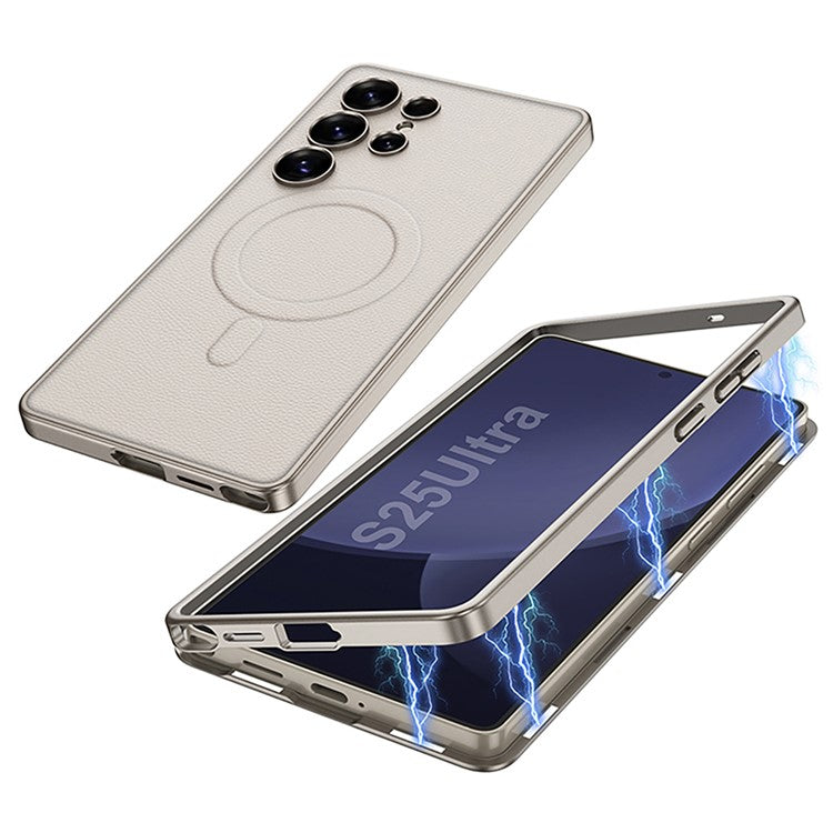 GKK For Samsung Galaxy S25 Ultra Case Compatible with MagSafe PU + PC Phone Back Cover Magnetic Installation - Black