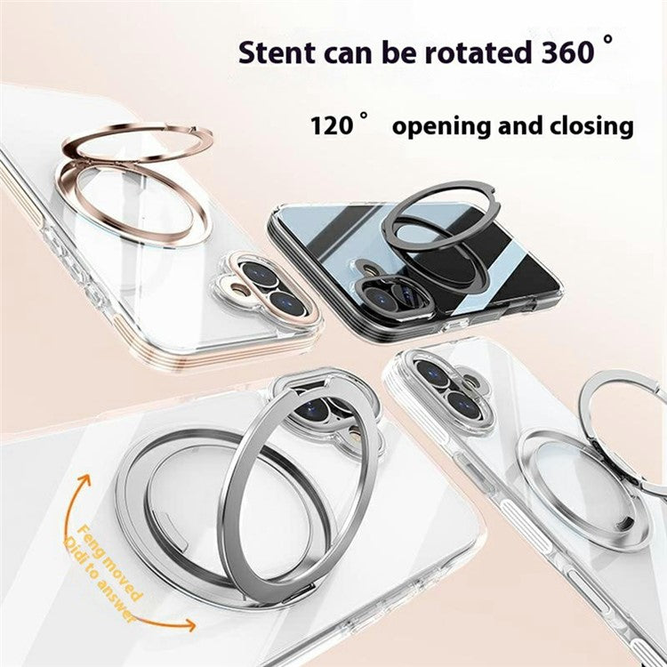 For iPhone 16 Case Compatible with MagSafe Gear Fulcrum Kickstand Electroplating Lens Frame PC + TPU Phone Cover - Gold