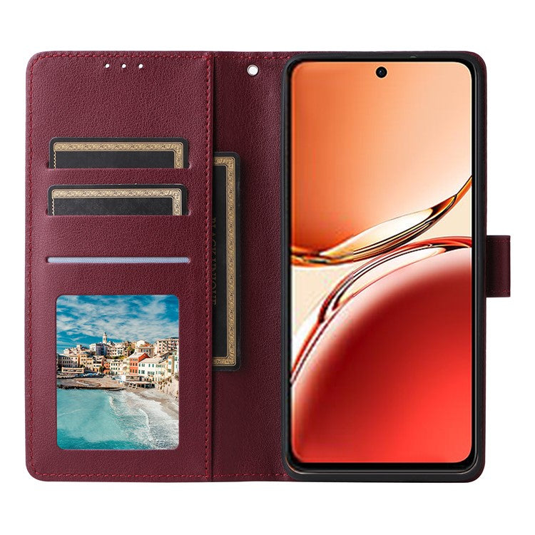 Wallet Phone Case for Oppo F27 5G / Reno12 F 4G / Reno12 F 5G / Reno12 FS PU Leather Cover - Wine Red