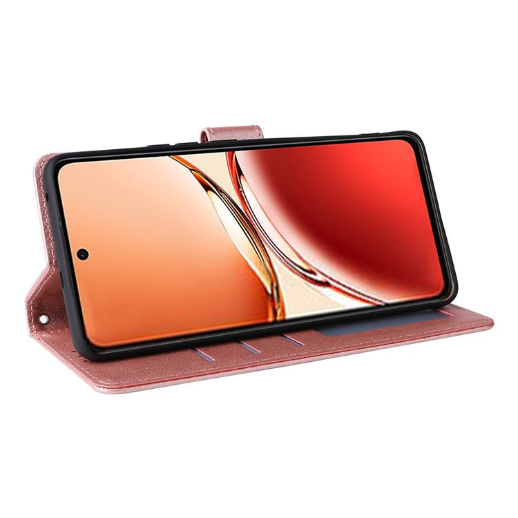 Wallet Phone Case for Oppo F27 5G / Reno12 F 4G / Reno12 F 5G / Reno12 FS PU Leather Cover - Rose Gold