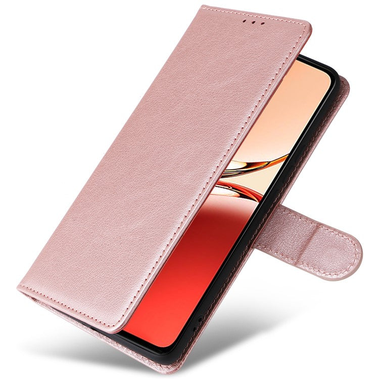 Wallet Phone Case for Oppo F27 5G / Reno12 F 4G / Reno12 F 5G / Reno12 FS PU Leather Cover - Rose Gold