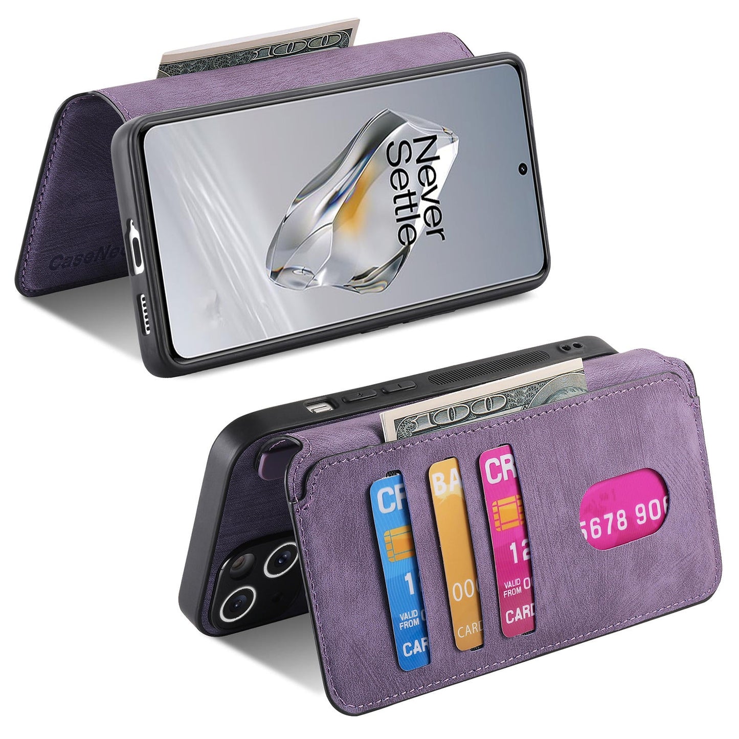 For OnePlus 13 Case CASENEO Detachable Magnetic RFID Block Leather Phone Wallet Cover - Purple