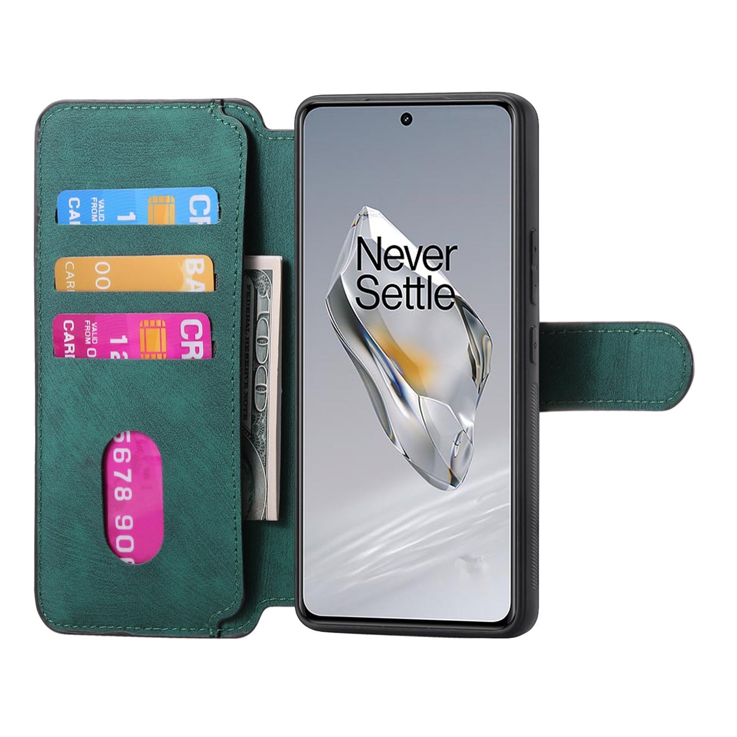 For OnePlus 13 Case CASENEO Detachable Magnetic RFID Block Leather Phone Wallet Cover - Green