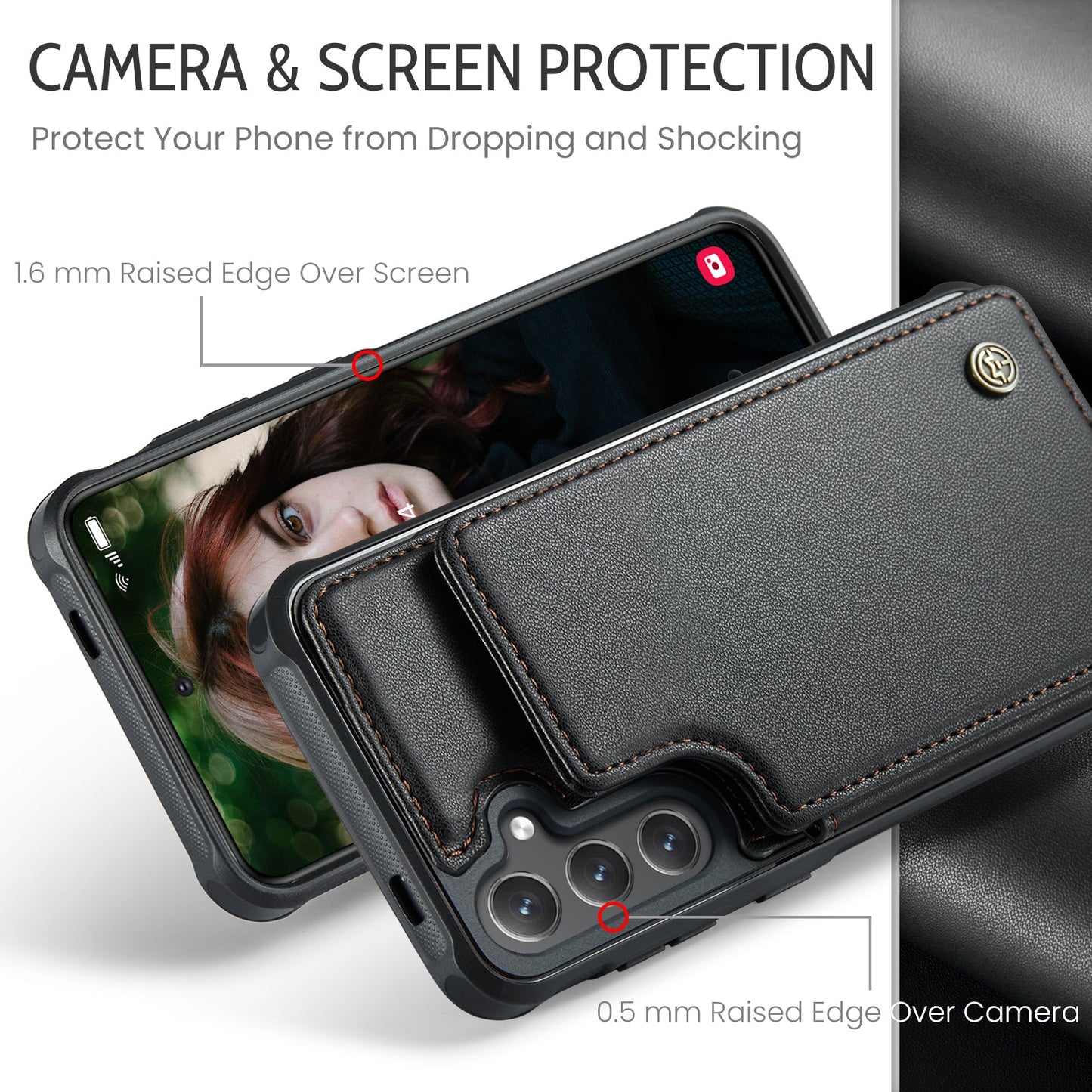 For Samsung Galaxy S25 Case CASEME C22 Series Leather+TPU Cover RFID Blocking 5 Card Slots - Black