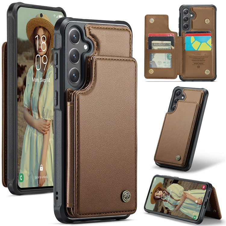 For Samsung Galaxy S25+ Case CASEME C22 Series Leather+TPU Cover RFID Blocking 5 Card Slots - Brown