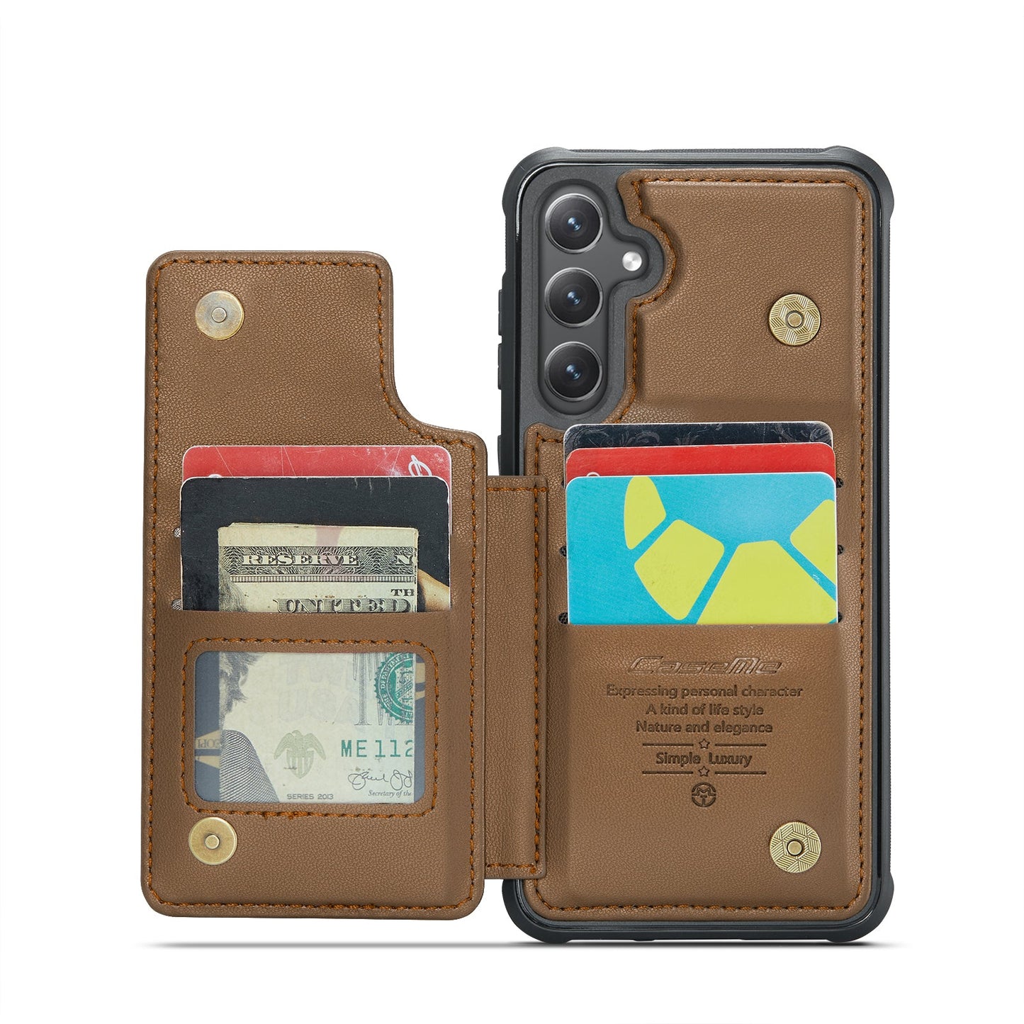 For Samsung Galaxy S25+ Case CASEME C22 Series Leather+TPU Cover RFID Blocking 5 Card Slots - Brown