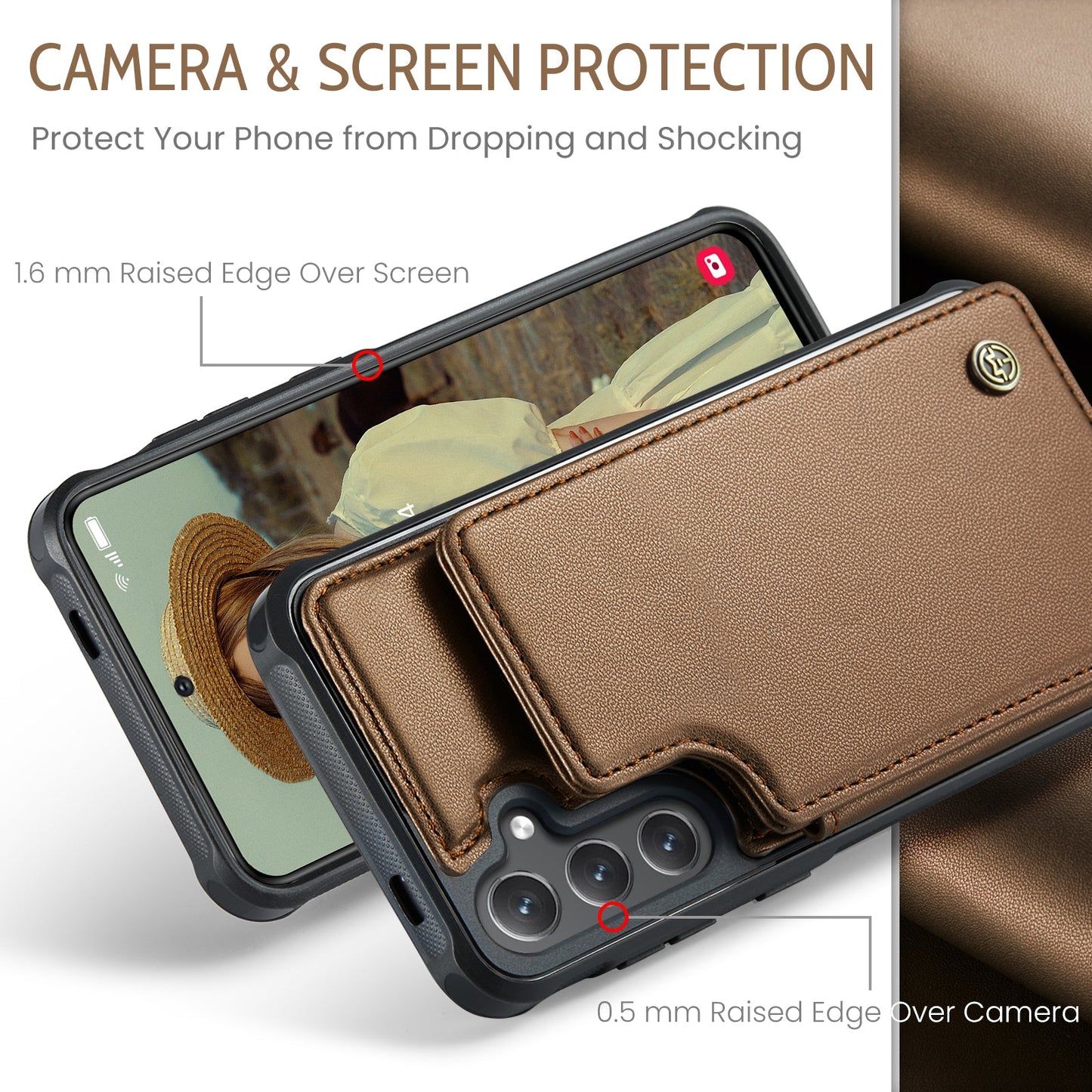 For Samsung Galaxy S25+ Case CASEME C22 Series Leather+TPU Cover RFID Blocking 5 Card Slots - Brown