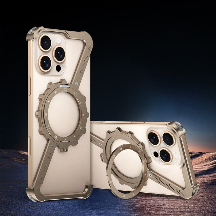 For iPhone 16 Plus / 14 Pro Max / 13 Pro Max Kickstand Case Compatible with MagSafe Z Shape Bumper Phone Cover - Desert Gold