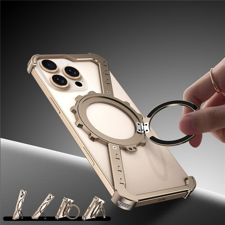 For iPhone 16 Plus / 14 Pro Max / 13 Pro Max Kickstand Case Compatible with MagSafe Z Shape Bumper Phone Cover - Desert Gold