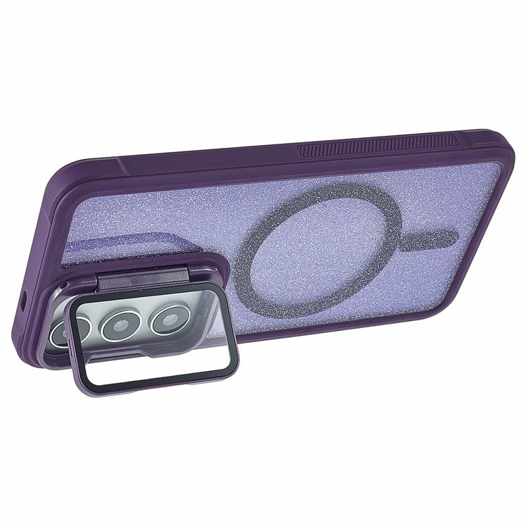 For Samsung Galaxy S23 Glitter Phone Case Compatible with MagSafe Sparkling Cover with Lens Cover Kickstand - Purple