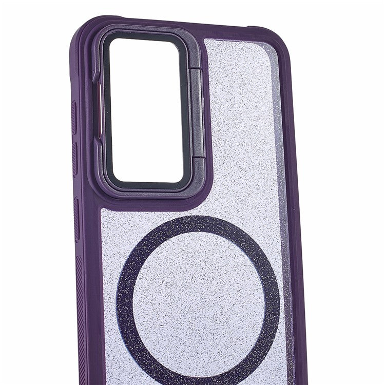 For Samsung Galaxy S23 Glitter Phone Case Compatible with MagSafe Sparkling Cover with Lens Cover Kickstand - Purple