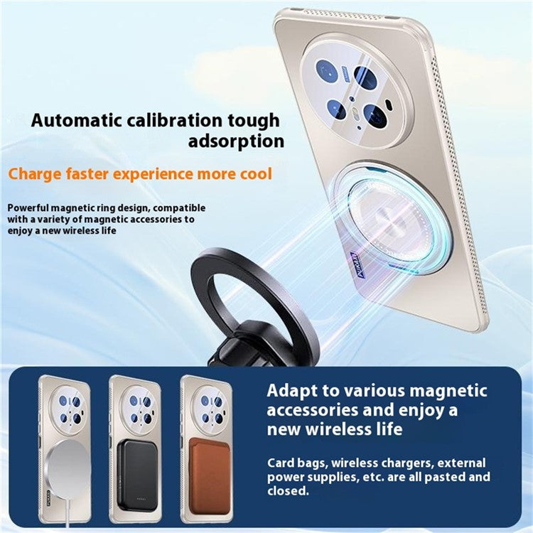 For Huawei Mate 70 Pro / Mate 70 Pro+ Case Compatible with MagSafe Kickstand TPU PC Heat Dissipation Phone Cover - Black