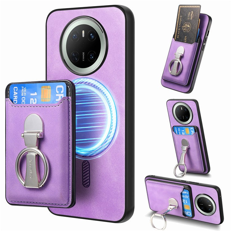 For Huawei Mate 70 Case Compatible with MagSafe Skin-Touch Cover with Card Bag Kickstand - Purple