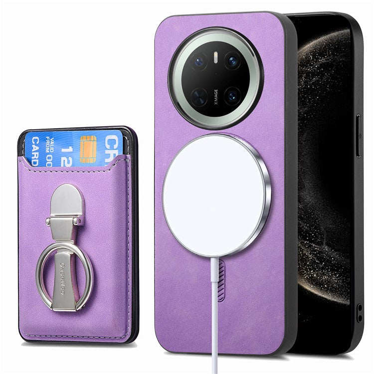 For Huawei Mate 70 Case Compatible with MagSafe Skin-Touch Cover with Card Bag Kickstand - Purple