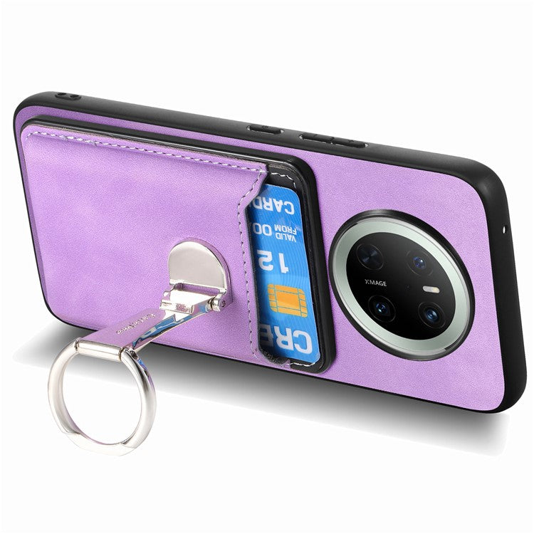 For Huawei Mate 70 Case Compatible with MagSafe Skin-Touch Cover with Card Bag Kickstand - Purple
