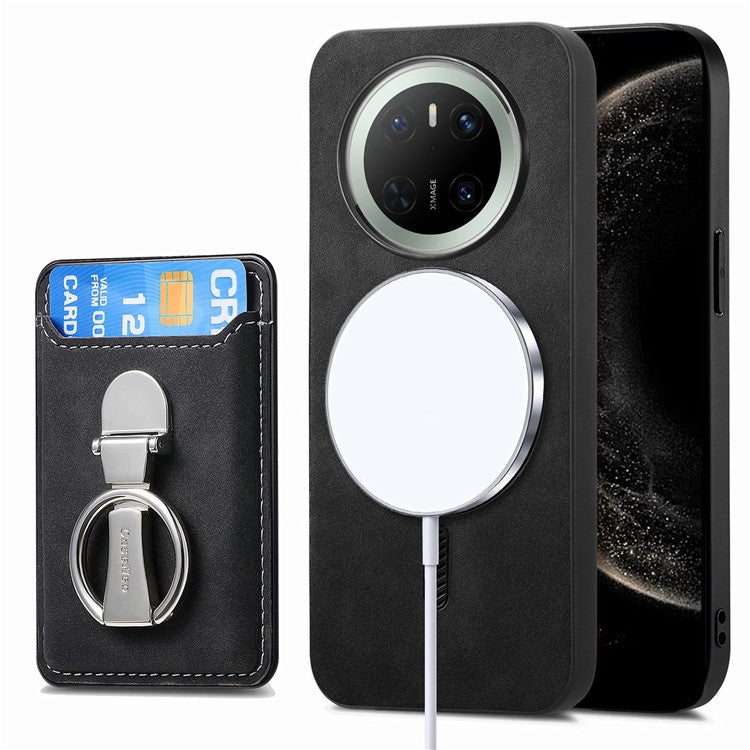 For Huawei Mate 70 Case Compatible with MagSafe Skin-Touch Cover with Card Bag Kickstand - Black