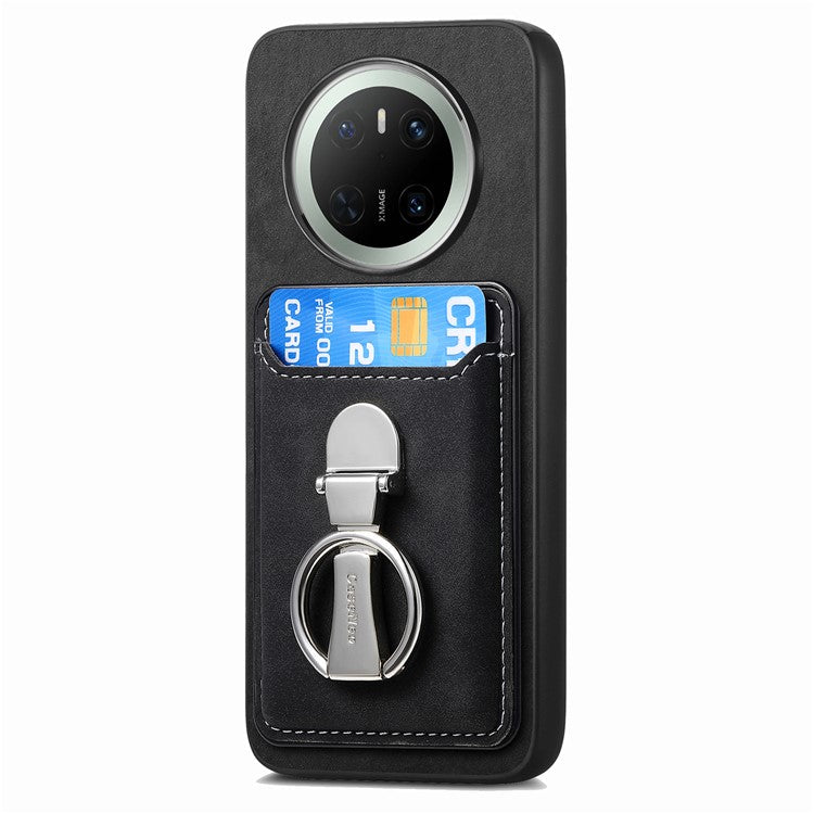 For Huawei Mate 70 Case Compatible with MagSafe Skin-Touch Cover with Card Bag Kickstand - Black