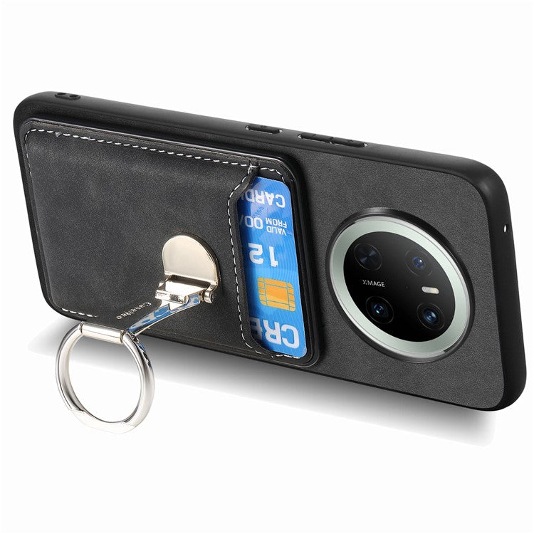 For Huawei Mate 70 Case Compatible with MagSafe Skin-Touch Cover with Card Bag Kickstand - Black