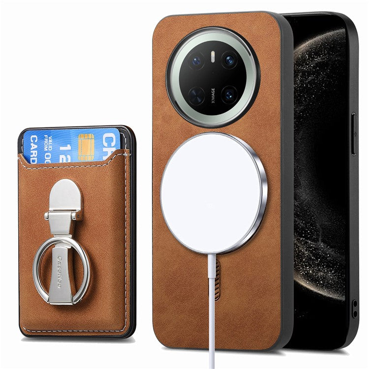 For Huawei Mate 70 Case Compatible with MagSafe Skin-Touch Cover with Card Bag Kickstand - Brown