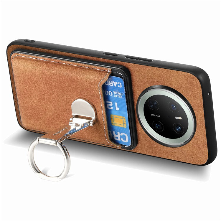 For Huawei Mate 70 Case Compatible with MagSafe Skin-Touch Cover with Card Bag Kickstand - Brown