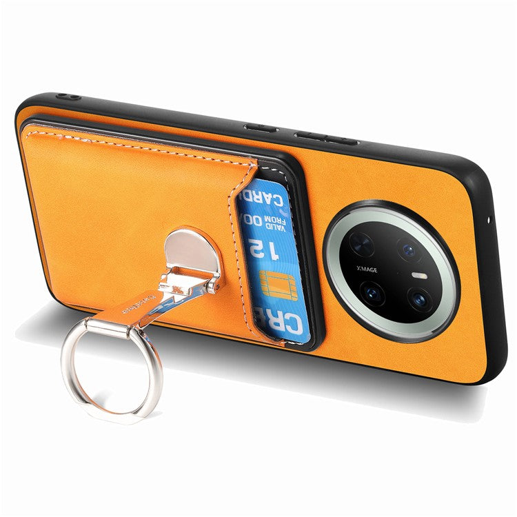 For Huawei Mate 70 Case Compatible with MagSafe Skin-Touch Cover with Card Bag Kickstand - Yellow