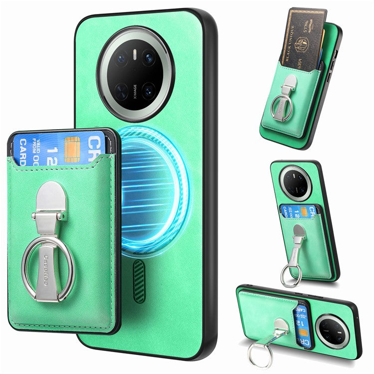 For Huawei Mate 70 Case Compatible with MagSafe Skin-Touch Cover with Card Bag Kickstand - Green