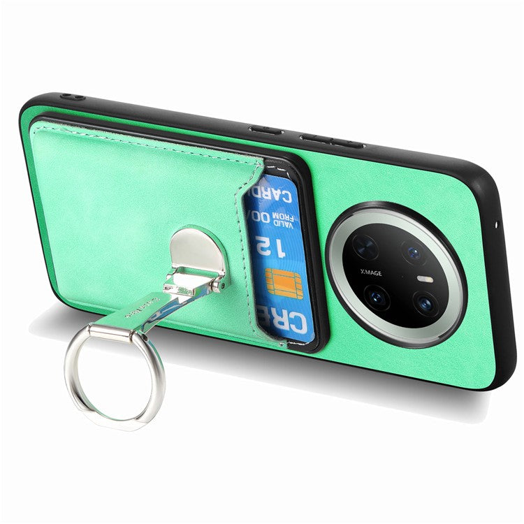 For Huawei Mate 70 Case Compatible with MagSafe Skin-Touch Cover with Card Bag Kickstand - Green