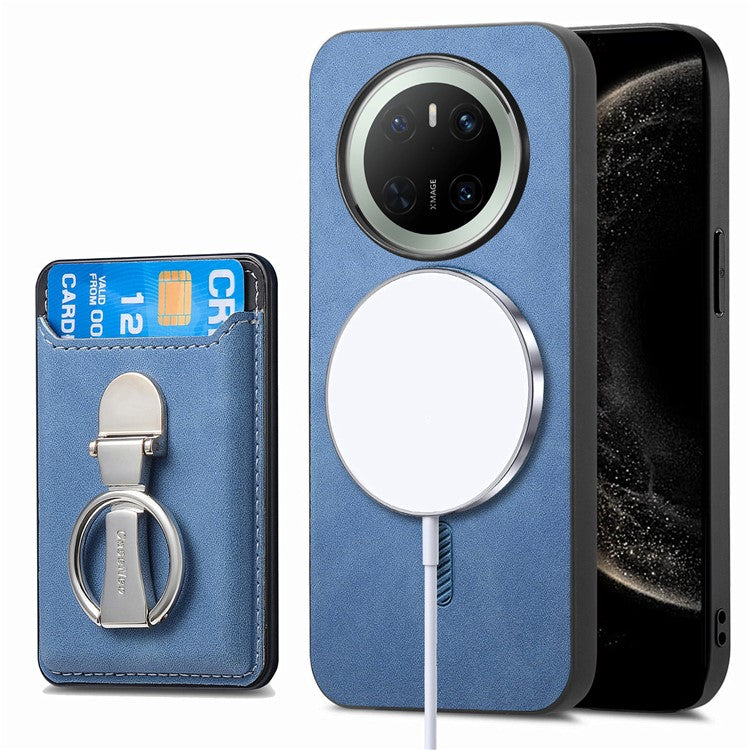 For Huawei Mate 70 Case Compatible with MagSafe Skin-Touch Cover with Card Bag Kickstand - Blue
