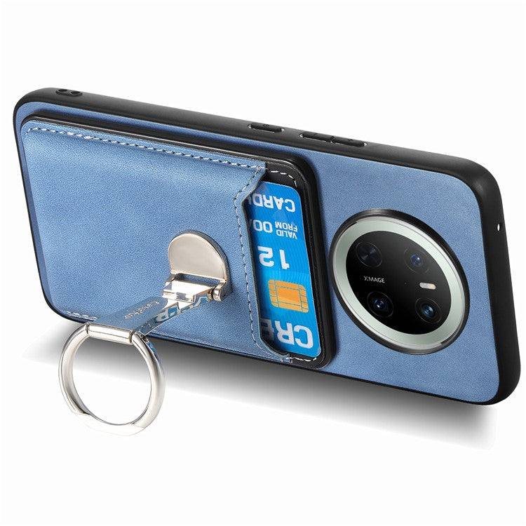 For Huawei Mate 70 Case Compatible with MagSafe Skin-Touch Cover with Card Bag Kickstand - Blue