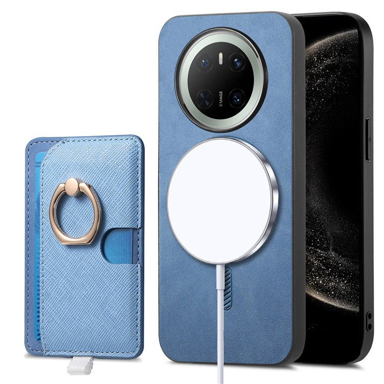 For Huawei Mate 70 Case Ring Kickstand Leather + TPU + PC Phone Cover Detachable Card Holder - Blue