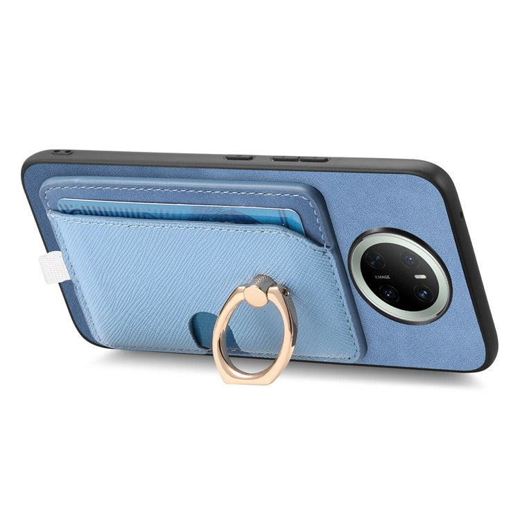For Huawei Mate 70 Case Ring Kickstand Leather + TPU + PC Phone Cover Detachable Card Holder - Blue