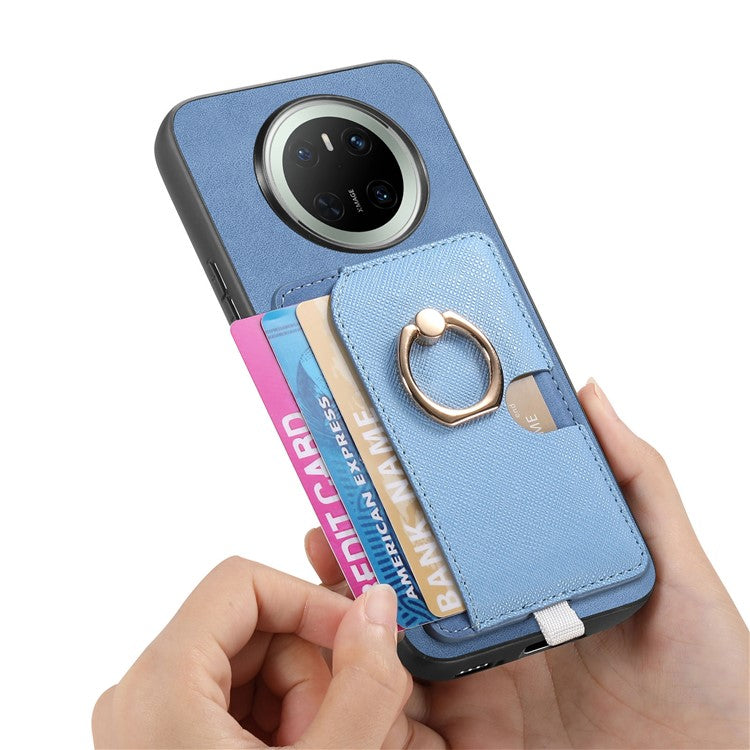 For Huawei Mate 70 Case Ring Kickstand Leather + TPU + PC Phone Cover Detachable Card Holder - Blue