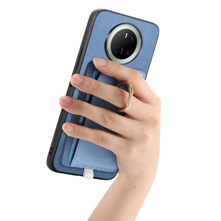 For Huawei Mate 70 Case Ring Kickstand Leather + TPU + PC Phone Cover Detachable Card Holder - Blue