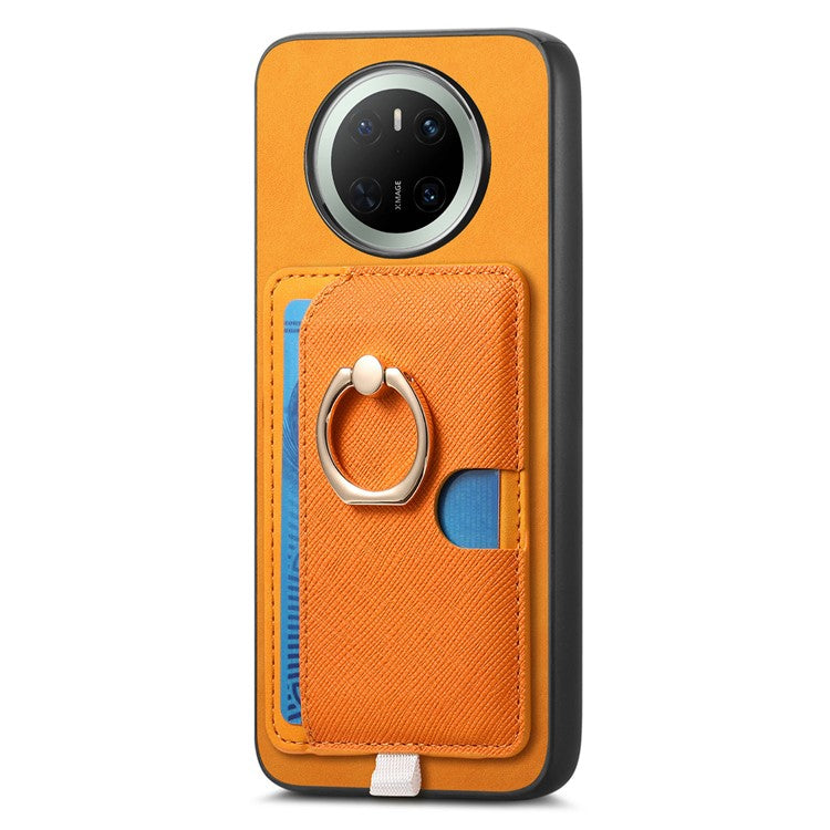 For Huawei Mate 70 Case Ring Kickstand Leather + TPU + PC Phone Cover Detachable Card Holder - Orange